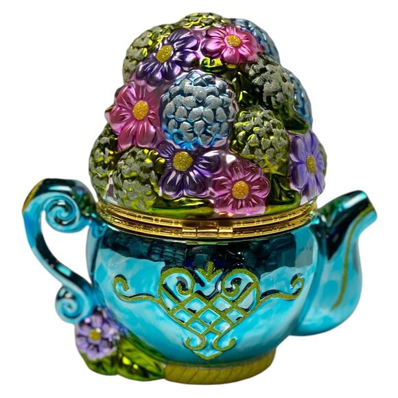 Christopher Radko 6" Hinged Porcelain Trinket Teapot 2006 Spring Bouquet MIB - Picture 1 of 15